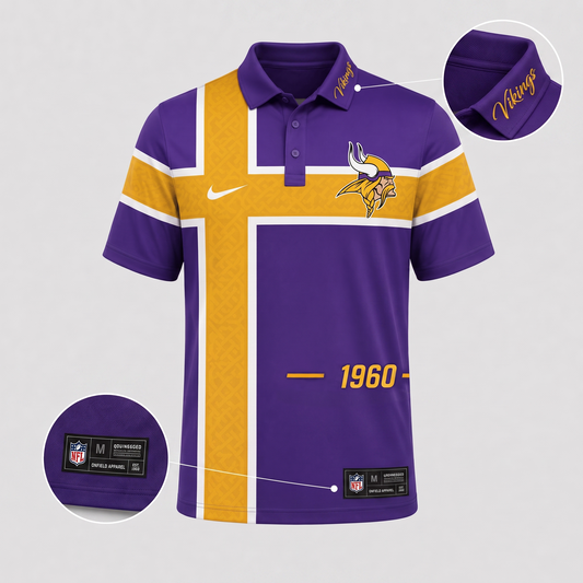 MIN X Premium NFL Men’s Sporty Cross Stripe Polo Shirt