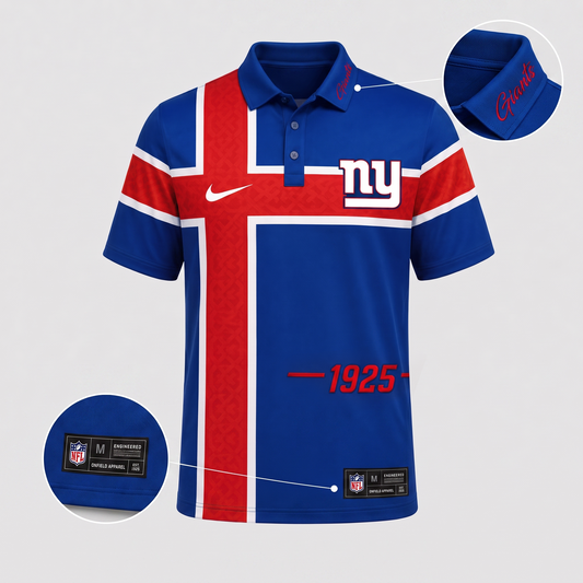 NYG X Premium NFL Men’s Sporty Cross Stripe Polo Shirt