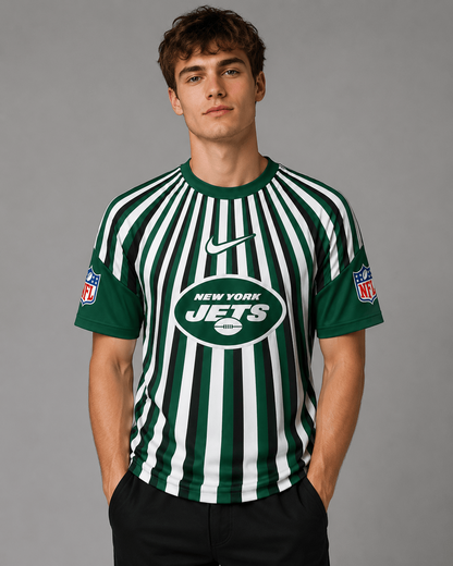 NYJ Premium NFL Men’s Athletic Vertical Stripe T-Shirt