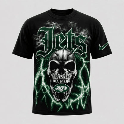 NYJ Premium NFL Premium Skull Lightning Graphic T-Shirt