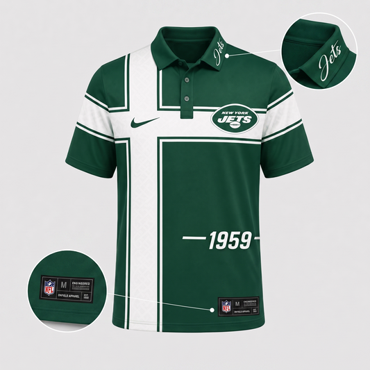 NYJ X Premium NFL Men’s Sporty Cross Stripe Polo Shirt