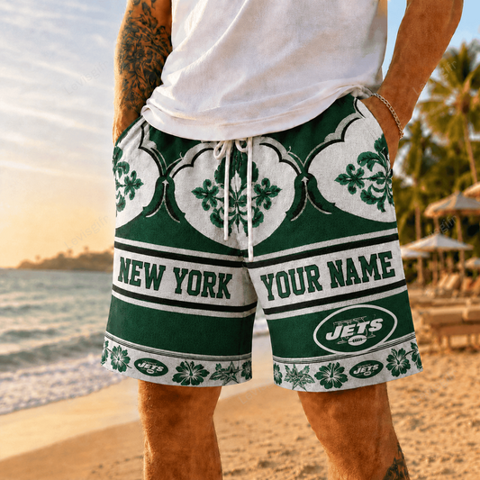 NYJ x NFL Premium Beach Short Personalized Gift For Fan