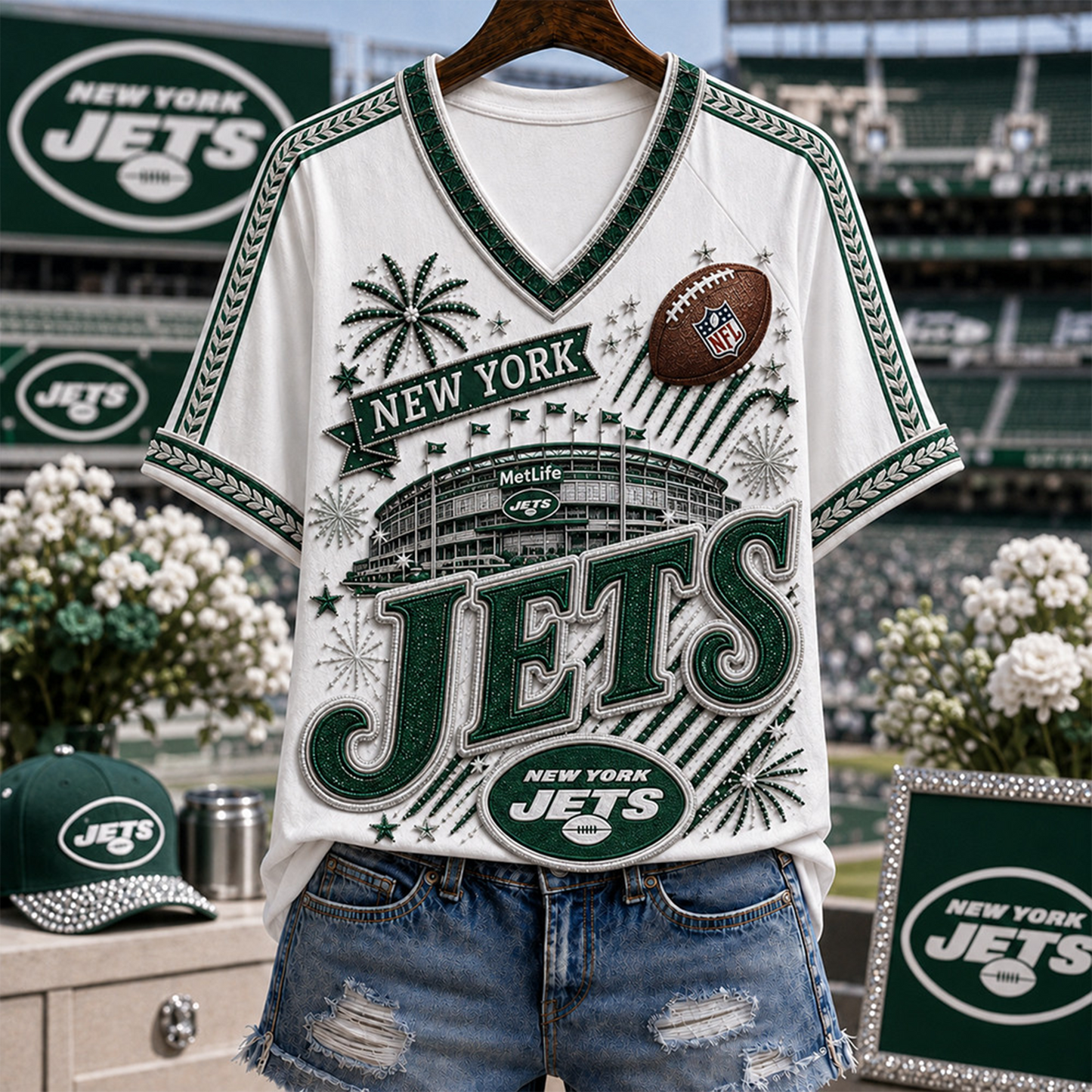 NYJ_Denver Broncos NFL WOMAN V-NECK SHIRT FOR FAN 210726