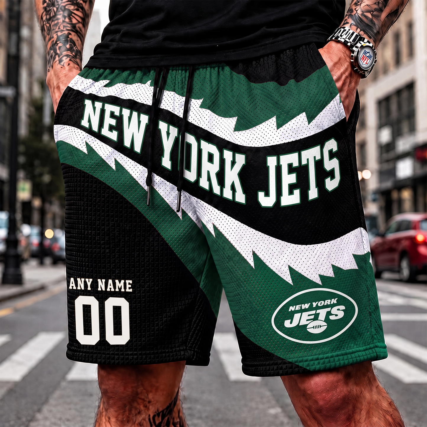 NYJ_NFL SHORT PANTS CUSTOM NAME & NUMBER FOR FAN