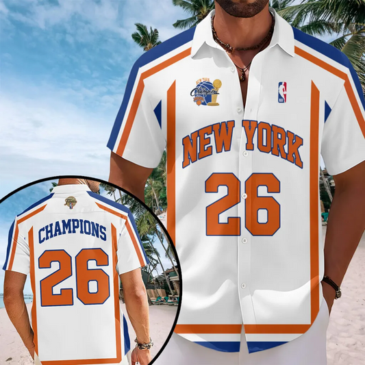 NYK x NBA Finals Champions 2026 Short Sleeve Button-Down Shirt 1606 White