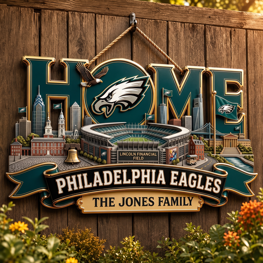PE x NFL Team Home Metal Sign Custom Any Name Gifts For Home Decor