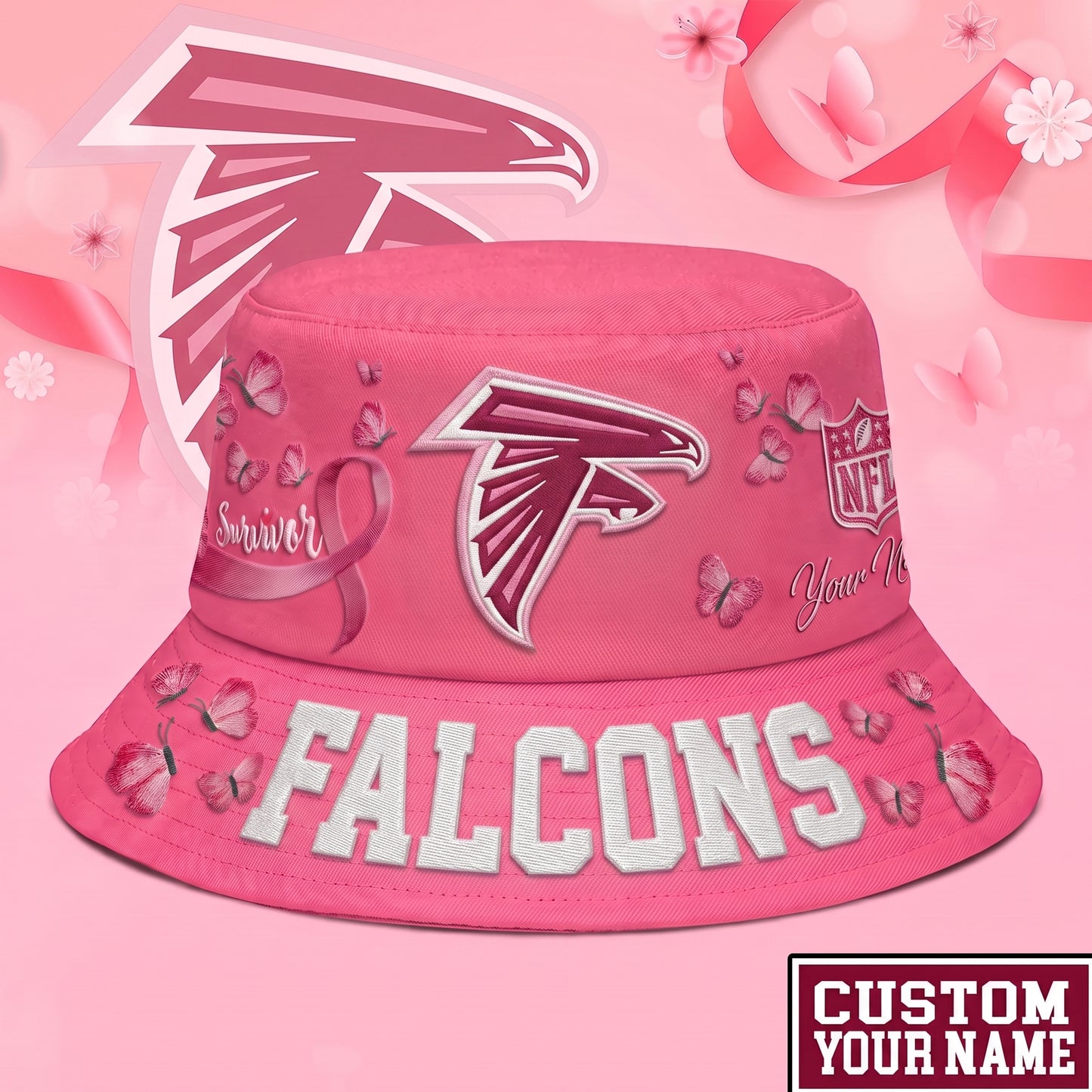 PREMIUM NFL X AF EXCLUSIVE BREAST CANCER SURVIOR BUCKET HAT