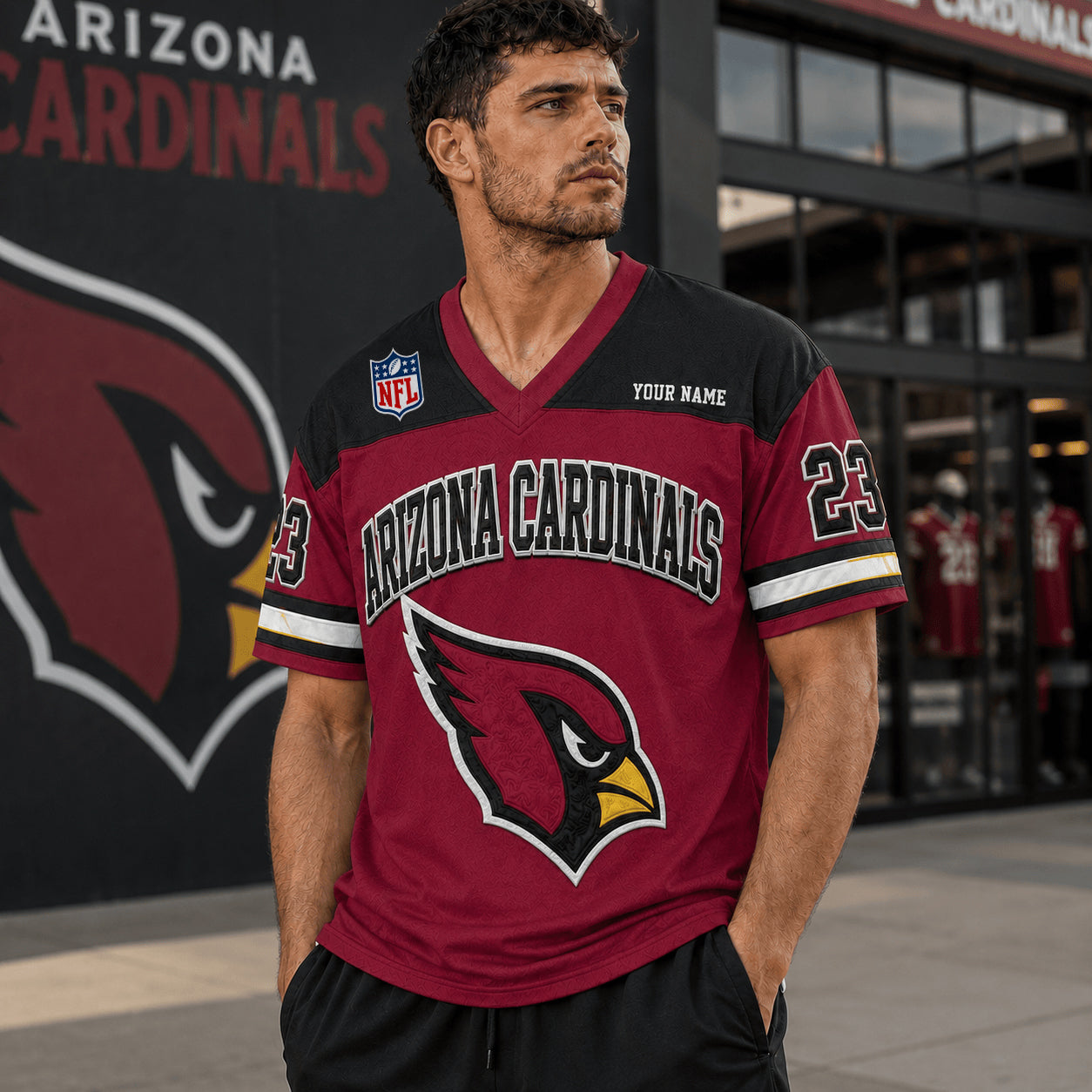 PREMIUM NFL X ARI EXCLUSICE V-Neck T-shirt Custom Name
