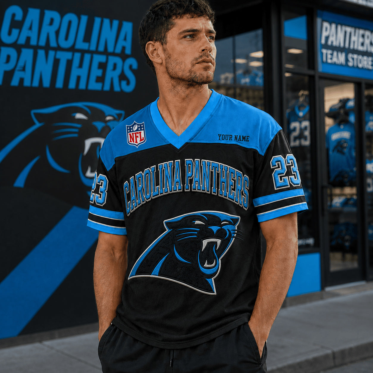 PREMIUM NFL X CAR EXCLUSICE V-Neck T-shirt Custom Name