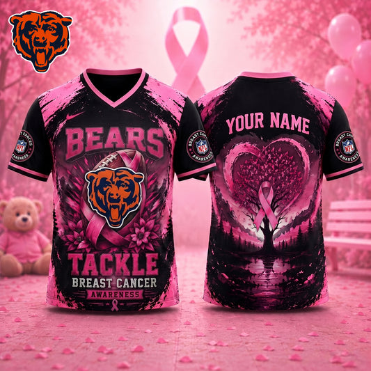 PREMIUM NFL X CHI Exclusive Breast Cancer Awareness Vneck -TSHIRT
