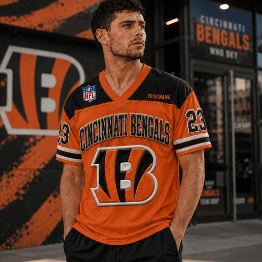 PREMIUM NFL X CIN EXCLUSICE V-Neck T-shirt Custom Name