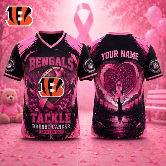 PREMIUM NFL X CIN Exclusive Breast Cancer Awareness Vneck -TSHIRT