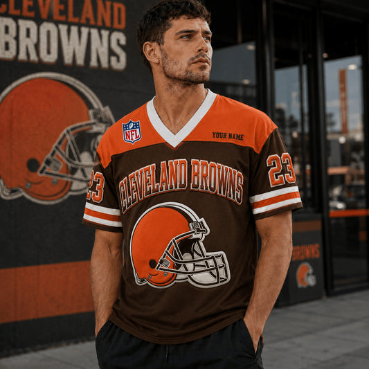 PREMIUM NFL X CLE EXCLUSICE V-Neck T-shirt Custom Name