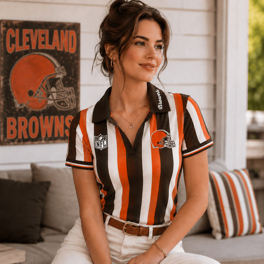 PREMIUM NFL X CLE EXCLUSIVE Color Striped V-Neck Polo For Passionate Game Day Women