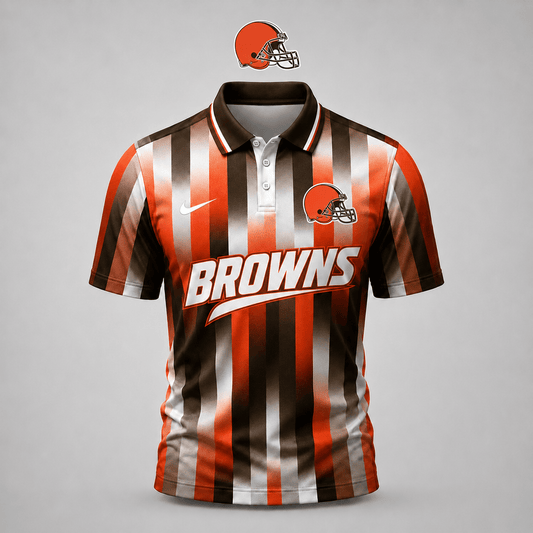 PREMIUM NFL X CLE EXCLUSIVE Polo Shirt For Men Football Fans Loving Vertical Stripes