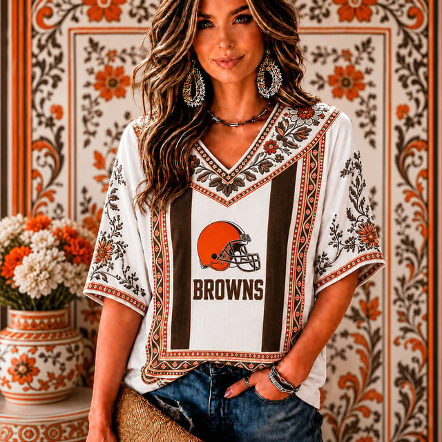 PREMIUM NFL X CLE EXCLUSIVE SILK V-NECK WOMAN SHIRT LIMITED EDITION