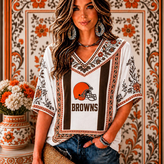 PREMIUM NFL X CLE EXCLUSIVE SILK V-NECK WOMAN SHIRT LIMITED EDITION
