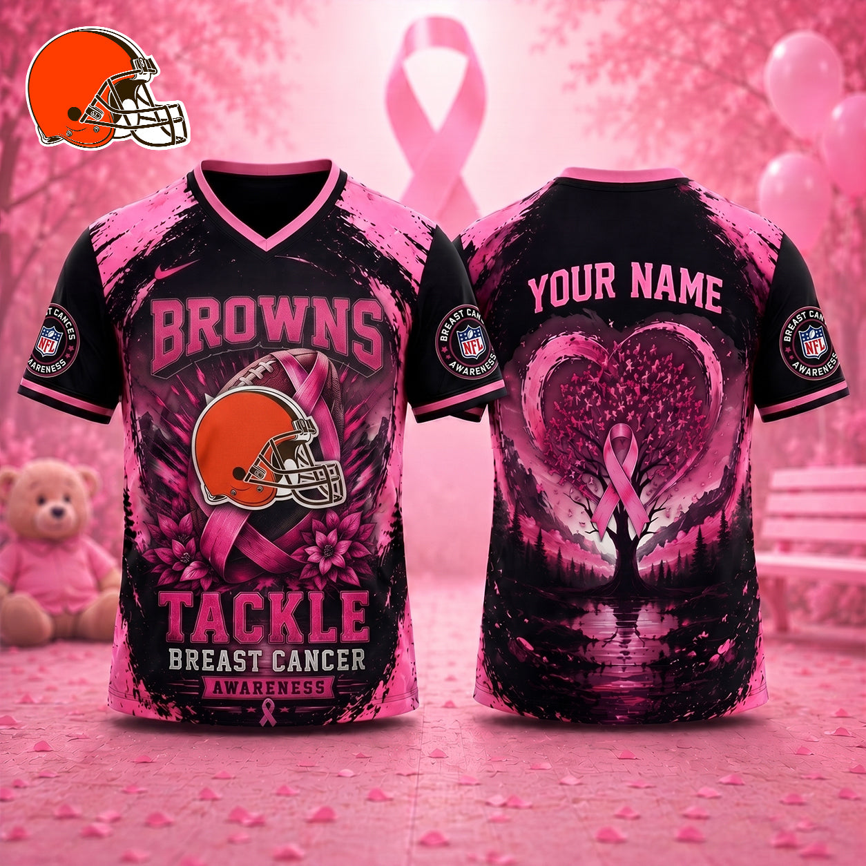PREMIUM NFL X CLE Exclusive Breast Cancer Awareness Vneck -TSHIRT