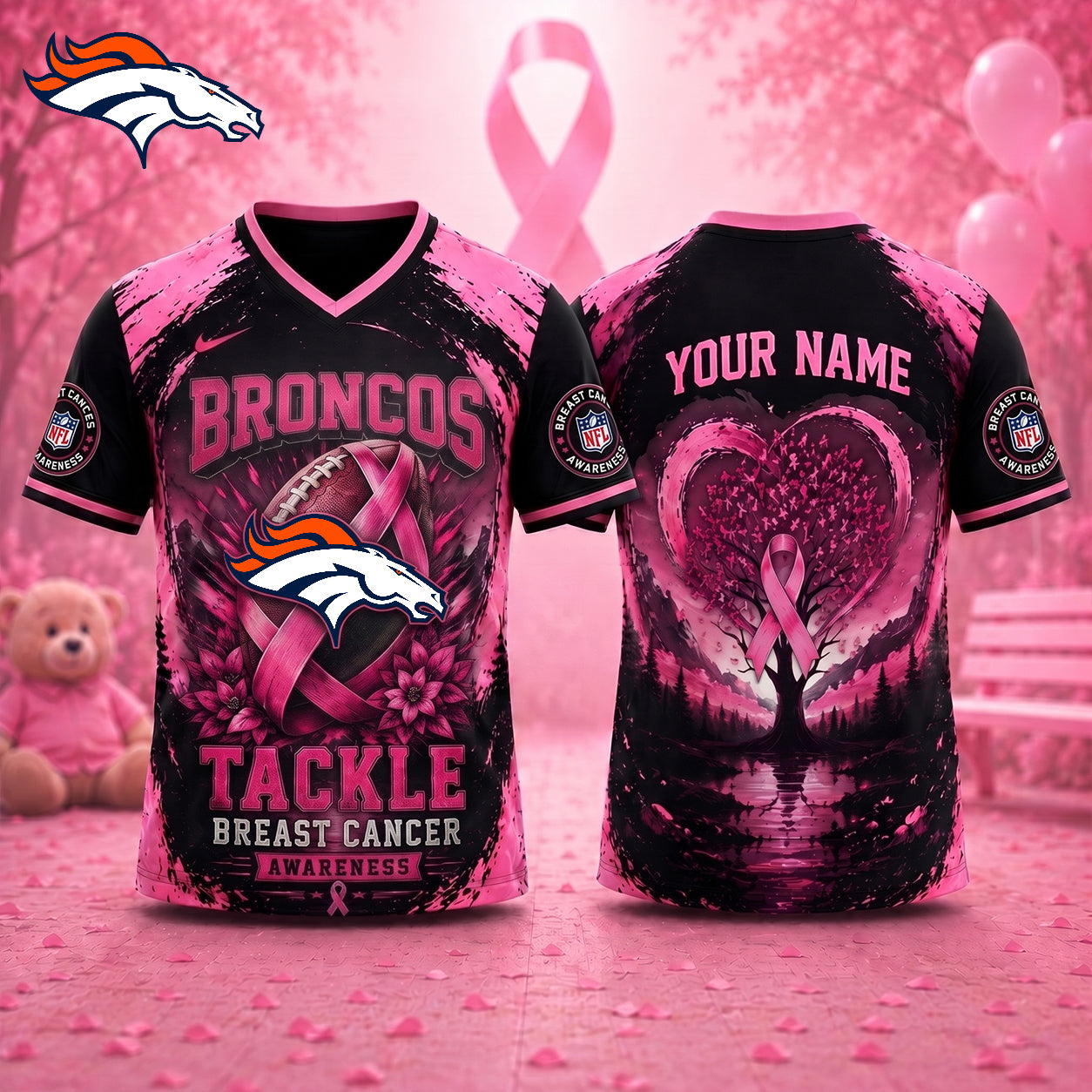 PREMIUM NFL X DEN Exclusive Breast Cancer Awareness Vneck -TSHIRT