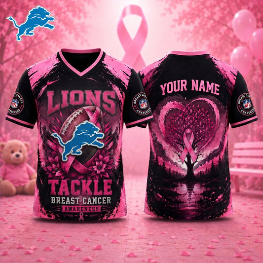 PREMIUM NFL X DET Exclusive Breast Cancer Awareness Vneck -TSHIRT