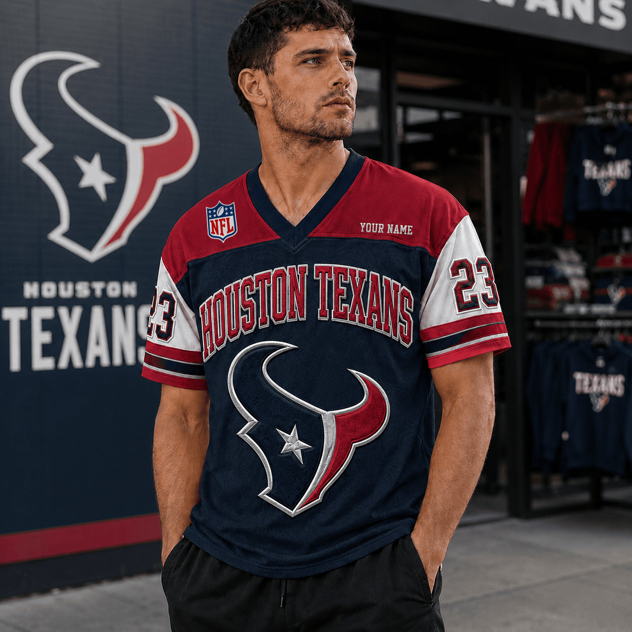 PREMIUM NFL X HOU EXCLUSICE V-Neck T-shirt Custom Name