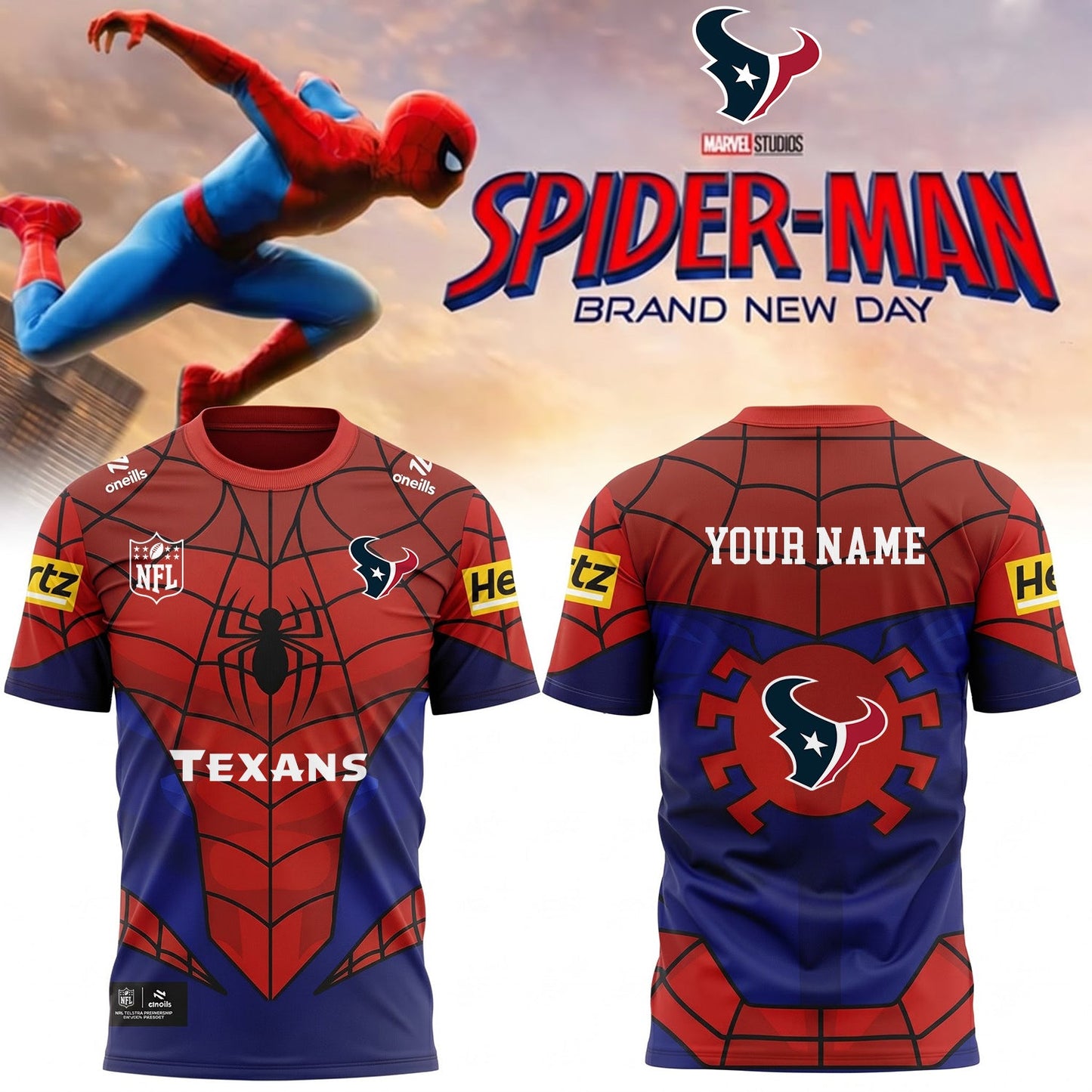 PREMIUM NFL X HOU EXCLUSIVE PERSONALIZED SPIDER-MAN SHIRT