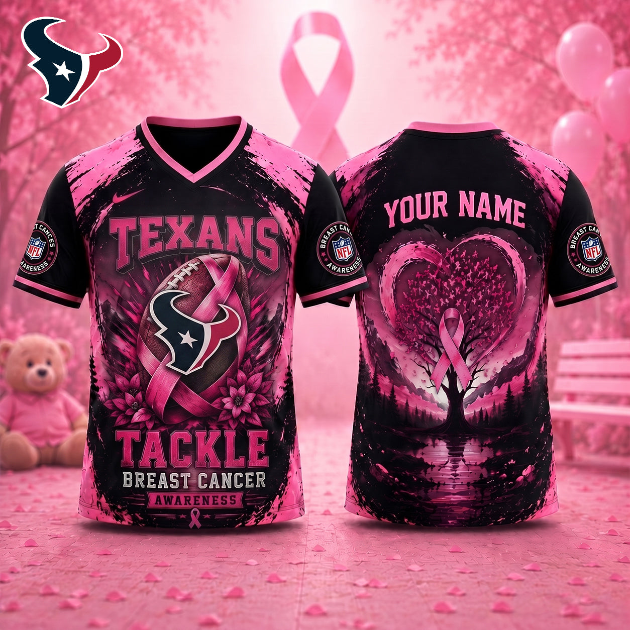 PREMIUM NFL X HOU Exclusive Breast Cancer Awareness Vneck -TSHIRT
