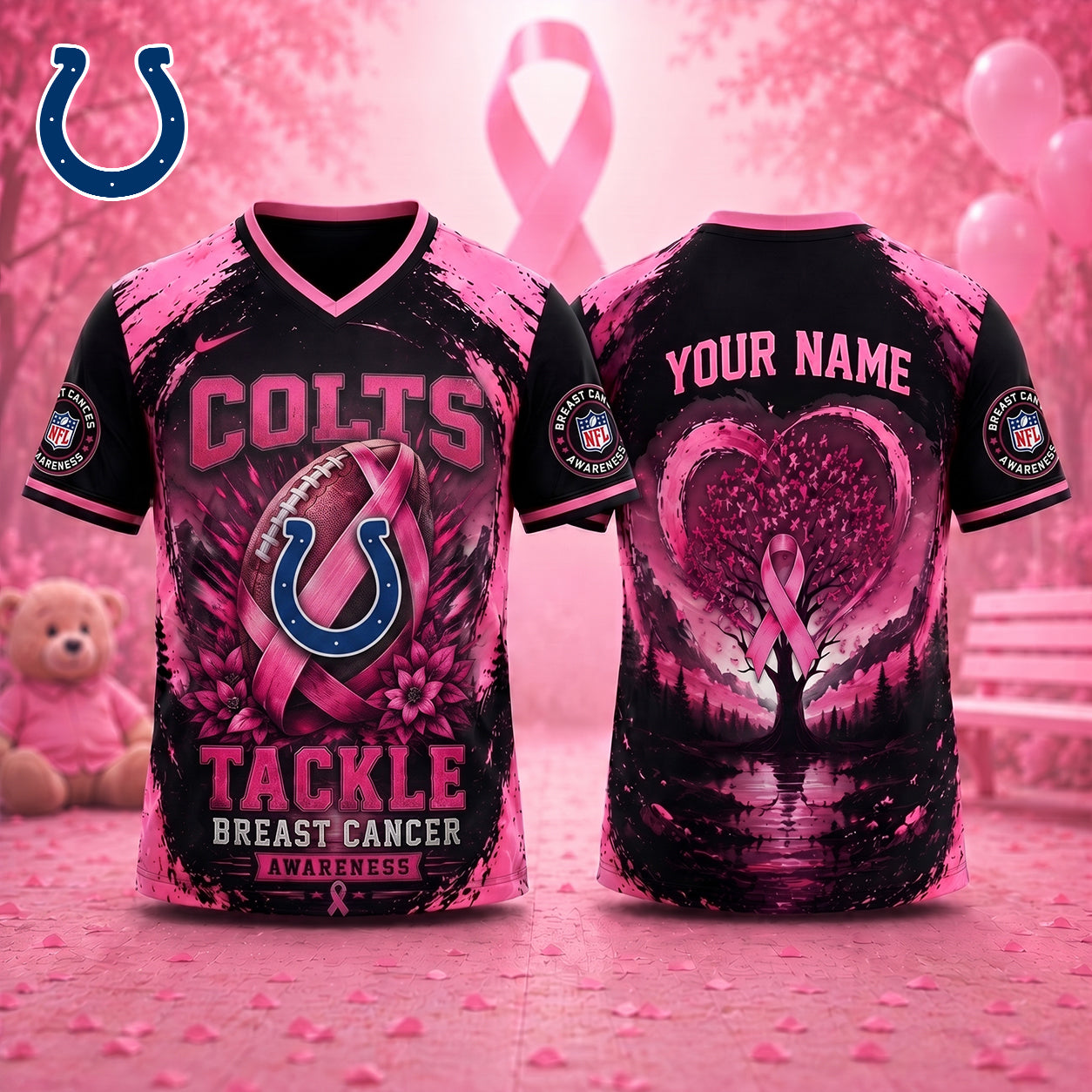 PREMIUM NFL X IND Exclusive Breast Cancer Awareness Vneck -TSHIRT