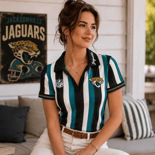 PREMIUM NFL X JAC EXCLUSIVE Color Striped V-Neck Polo For Passionate Game Day Women