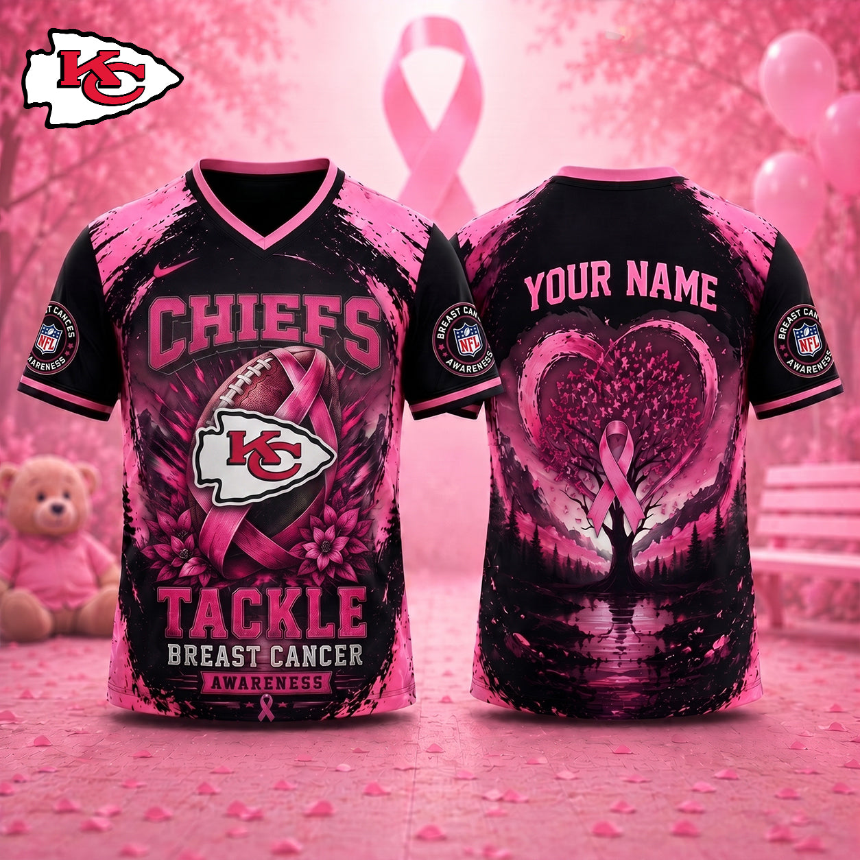 PREMIUM NFL X KC Exclusive Breast Cancer Awareness Vneck -TSHIRT