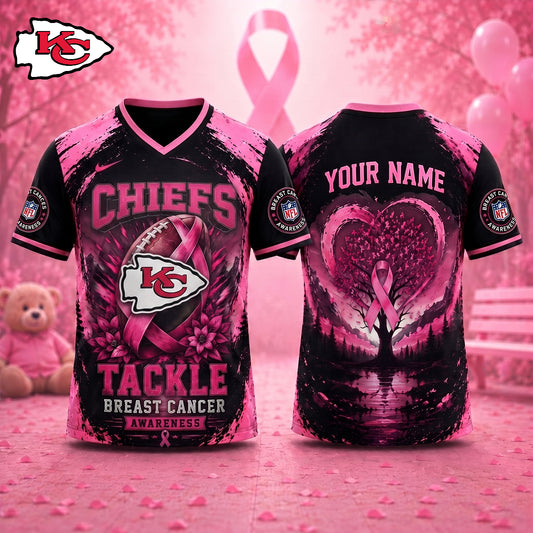 PREMIUM NFL X KC Exclusive Breast Cancer Awareness Vneck -TSHIRT