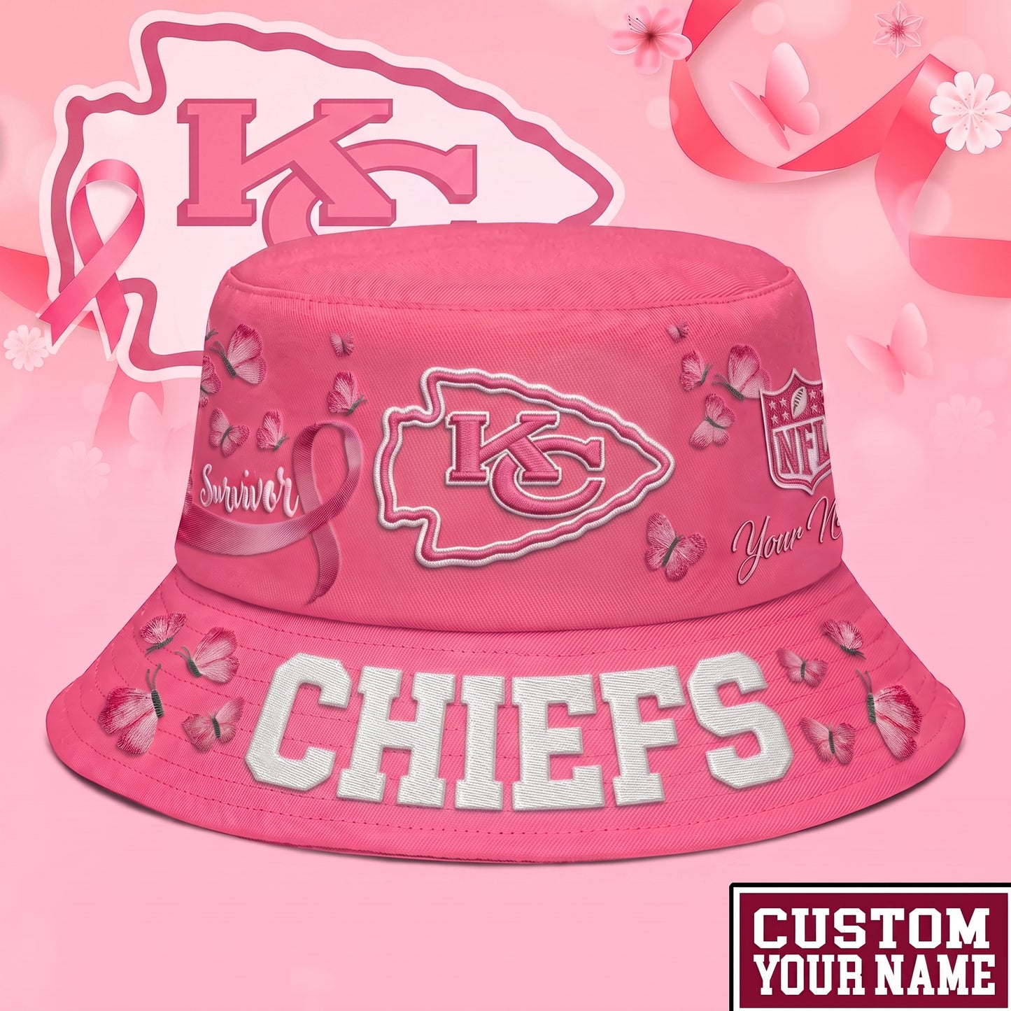 PREMIUM NFL X KCC EXCLUSIVE BREAST CANCER SURVIOR BUCKET HAT