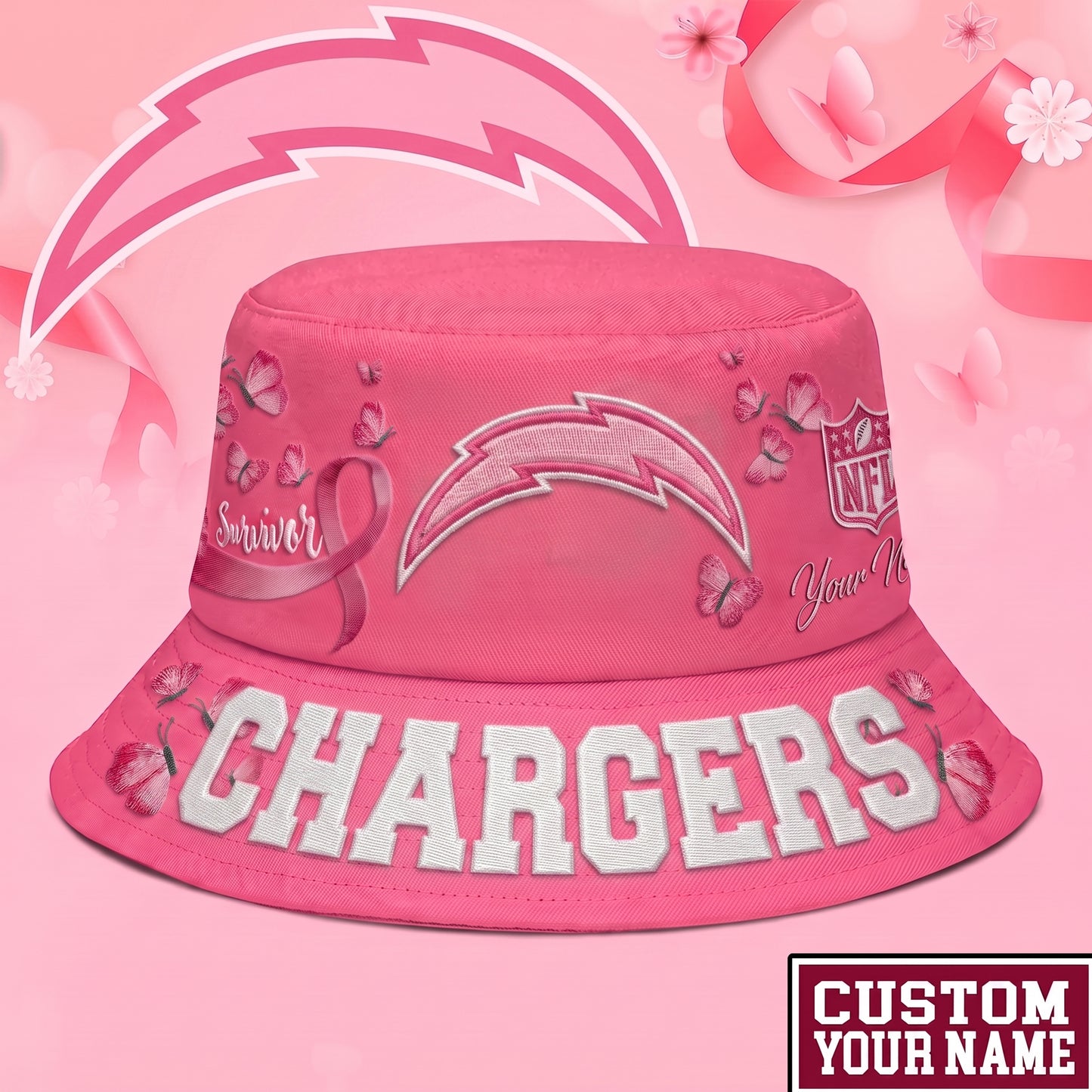 PREMIUM NFL X LAC EXCLUSIVE BREAST CANCER SURVIOR BUCKET HAT