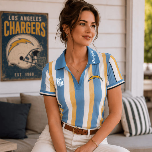 PREMIUM NFL X LAC EXCLUSIVE Color Striped V-Neck Polo For Passionate Game Day Women
