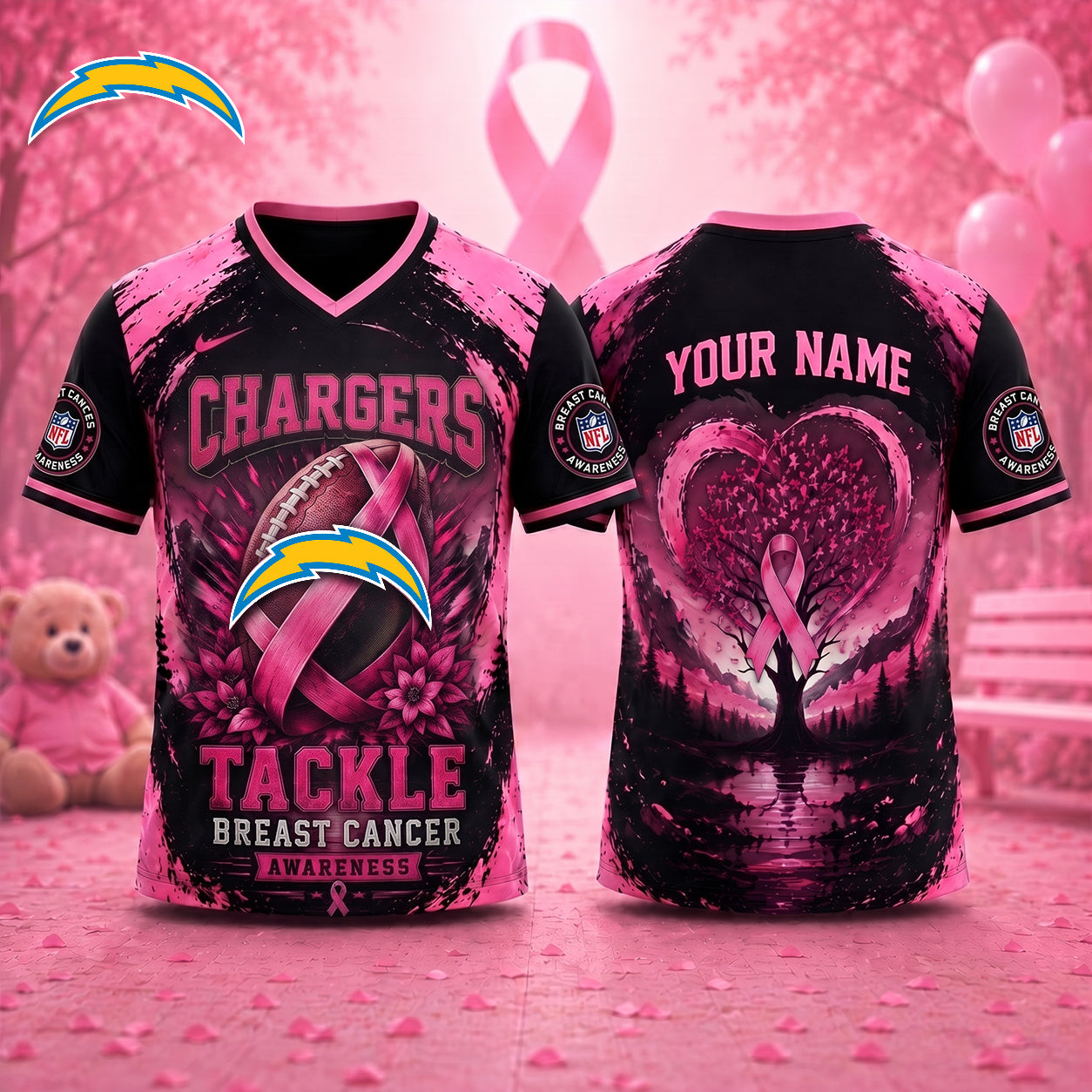 PREMIUM NFL X LAC Exclusive Breast Cancer Awareness Vneck -TSHIRT