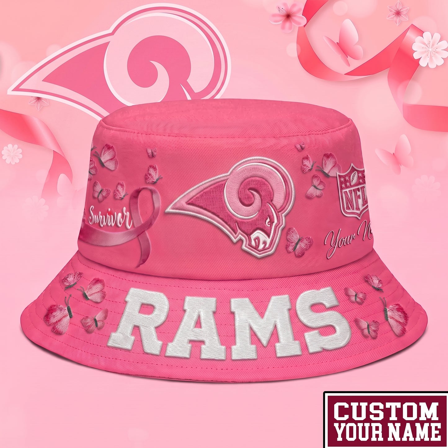 PREMIUM NFL X LAR EXCLUSIVE BREAST CANCER SURVIOR BUCKET HAT