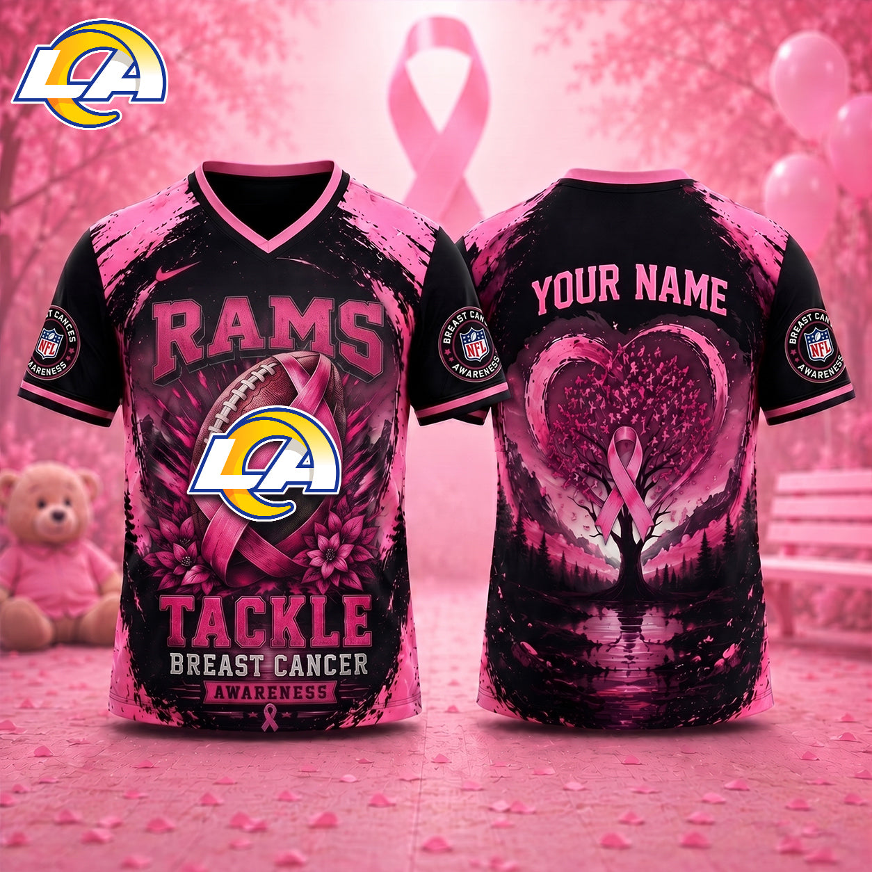 PREMIUM NFL X LAR Exclusive Breast Cancer Awareness Vneck -TSHIRT