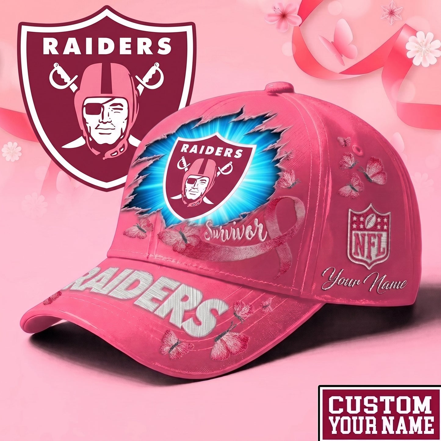 PREMIUM NFL X LV Exclusive Breast Cancer SURVIOR CAP V3