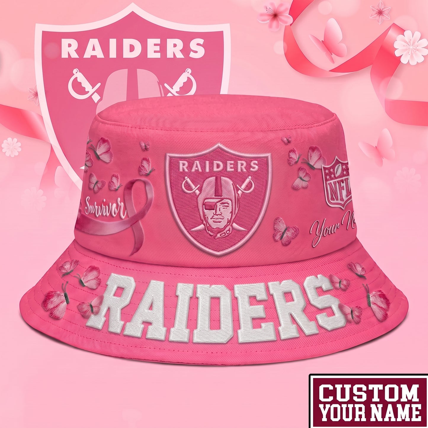 PREMIUM NFL X LVR EXCLUSIVE BREAST CANCER SURVIOR BUCKET HAT