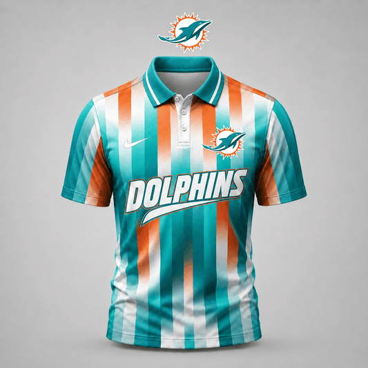 PREMIUM NFL X MIA EXCLUSIVE Polo Shirt For Men Football Fans Loving Vertical Stripes