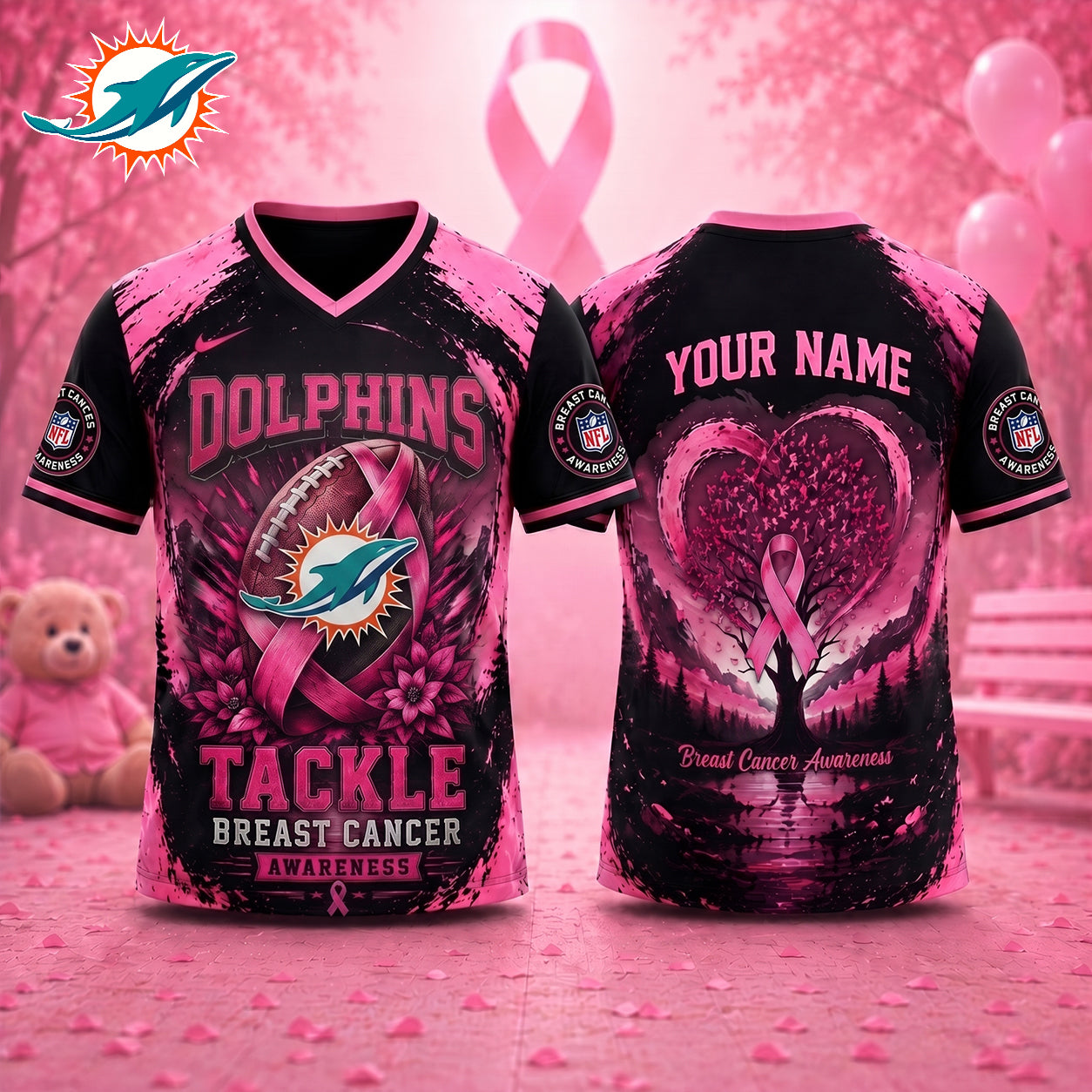 PREMIUM NFL X MIA Exclusive Breast Cancer Awareness Vneck -TSHIRT