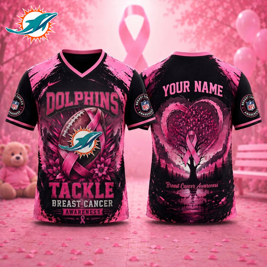 PREMIUM NFL X MIA Exclusive Breast Cancer Awareness Vneck -TSHIRT