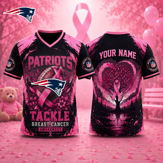 PREMIUM NFL X NE Exclusive Breast Cancer Awareness Vneck -TSHIRT