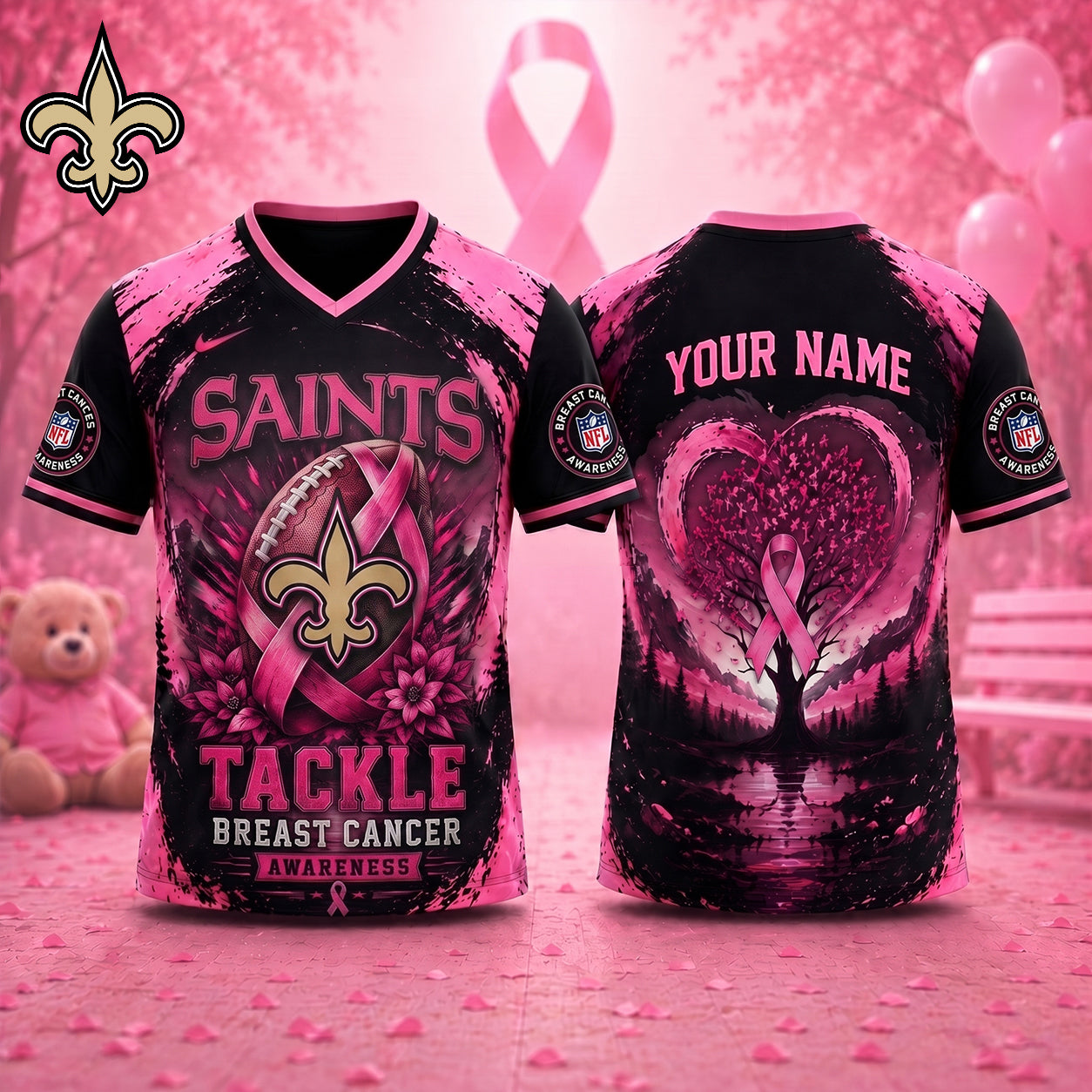 PREMIUM NFL X NO Exclusive Breast Cancer Awareness Vneck -TSHIRT