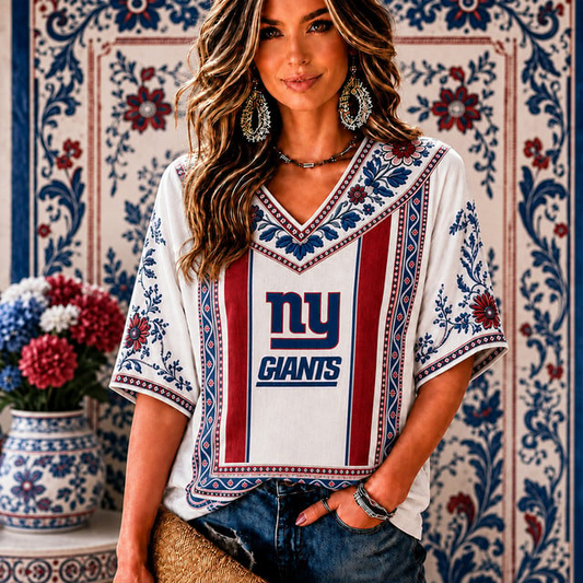 PREMIUM NFL X NYG EXCLUSIVE SILK V-NECK WOMAN SHIRT LIMITED EDITION