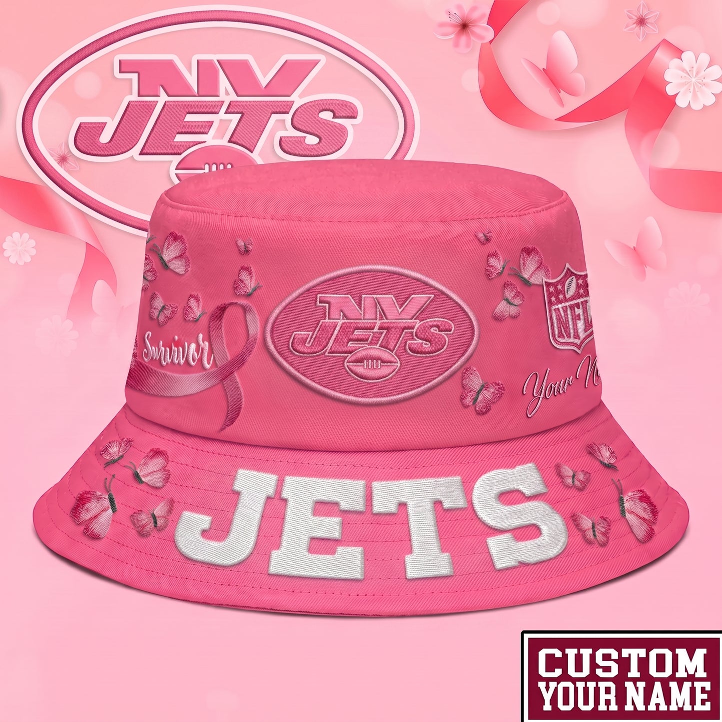 PREMIUM NFL X NYJ EXCLUSIVE BREAST CANCER SURVIOR BUCKET HAT