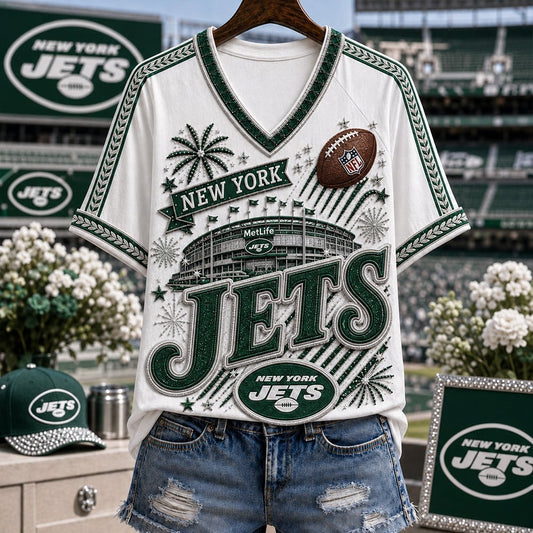PREMIUM NFL X NYJ EXCLUSIVE WOMAN V-NECK SHIRT LIMITED EDITION