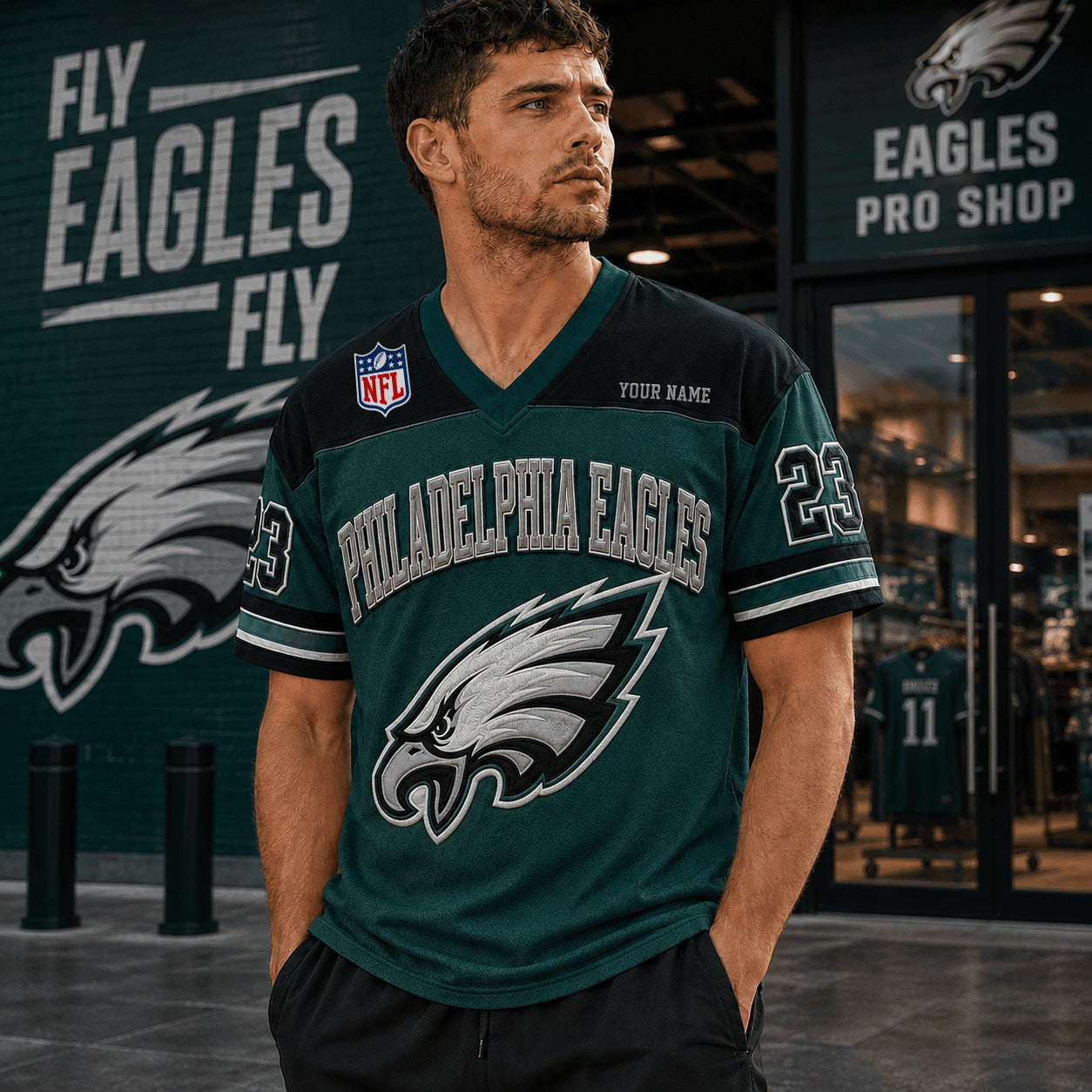 PREMIUM NFL X PHI EXCLUSICE V-Neck T-shirt Custom Name