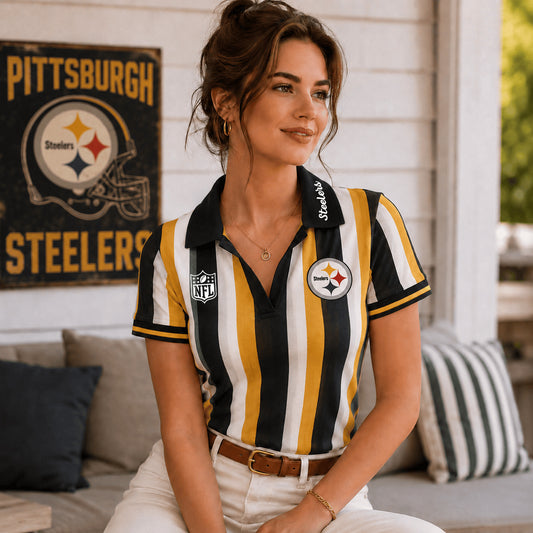 PREMIUM NFL X PIT EXCLUSIVE Color Striped V-Neck Polo For Passionate Game Day Women