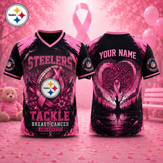 PREMIUM NFL X PIT Exclusive Breast Cancer Awareness Vneck -TSHIRT